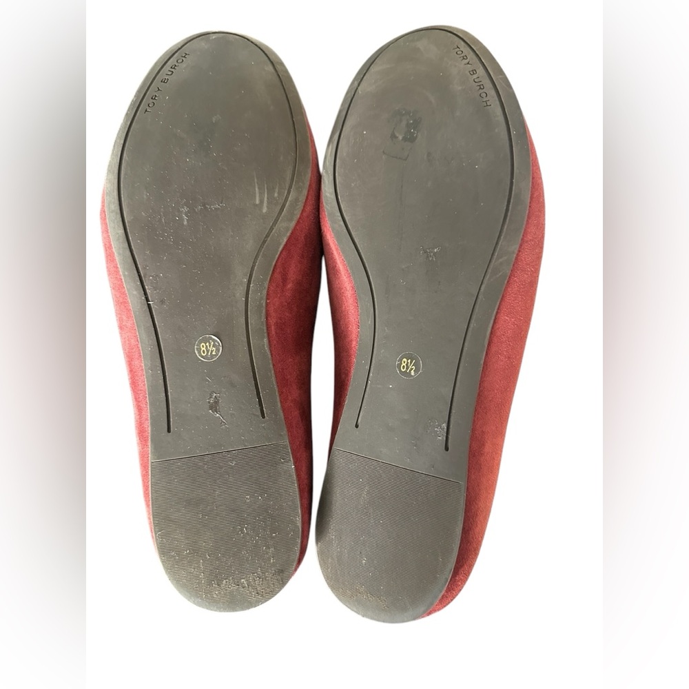 Tory Burch Leigh Rust color Suede Logo Round Toe Slip On Flats Loafers Sz 8.5 - Picture 9 of 10